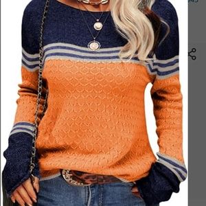 New Women's Colorblock Round Neck Sweaters. Sz Small. Orange & Blue